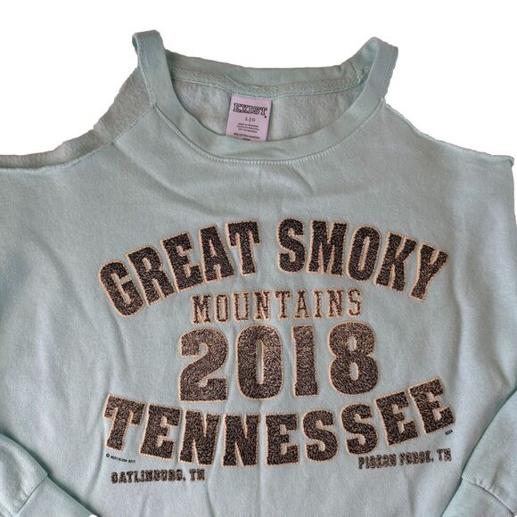 Great Smoky Mountains Tennessee crop Sweatshirt Shoulder Cutout Size Large Women - Picture 3 of 9